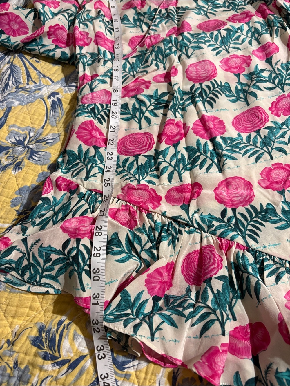 Andriana Degreas Pink Floral Wrap Dress with Teal Foliage, sz Med - Picture 9 of 11